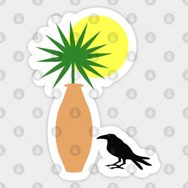 Boho Pot with Palm Leaf and a crow Sticker by Janremi